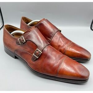 Magnanni Loafers Mens 11.5 Cognac Leather Double Monk Strap Cap Toe Dress Shoes